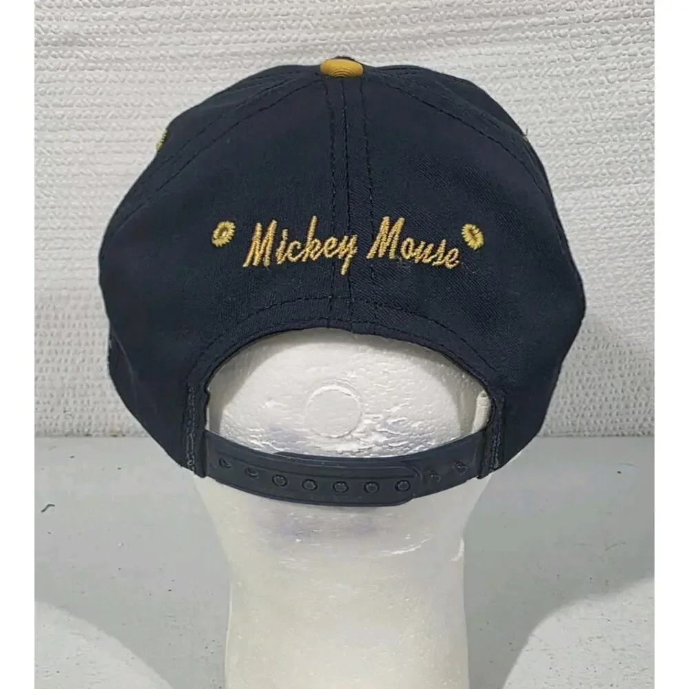 Vintage 90s Disney Mickey Mouse Snapback Baseball Cap Hat Navy Yellow